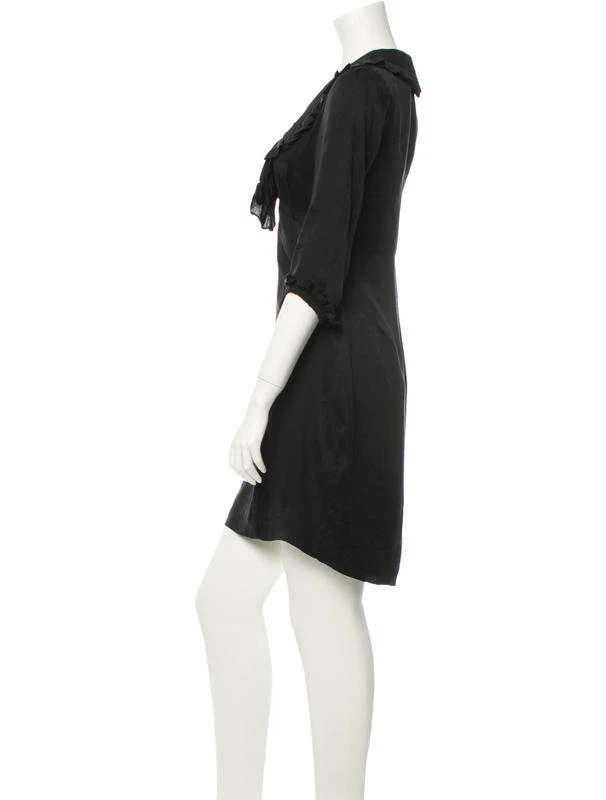 MAYLE talla 6 M VESTIDO BABERO CON VOLANTES NEGRO FLORAL TONAL SEDA DETALLES LATÓN ENVEJECIDO Foto 3 de 4