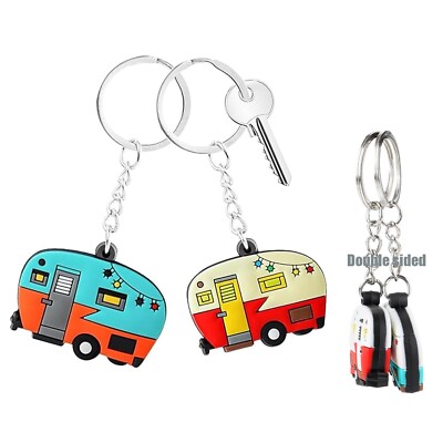 2 Pack Camper Keychain Double-Sided RV Camper Keyring Couple Camping Gifts fo...