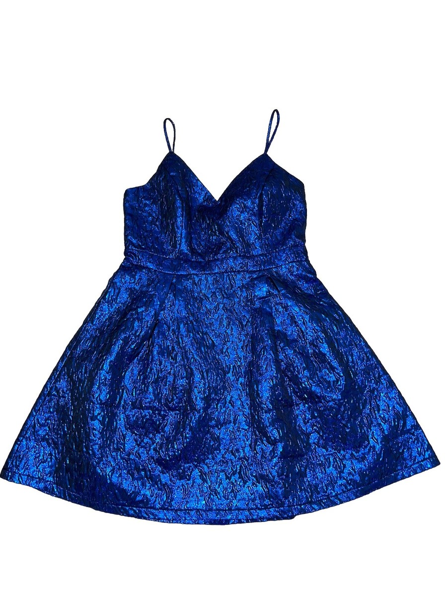 electric blue short dress Cut Out Metallic Jersey Mini Dress in Electric Blue - 4 main image 1