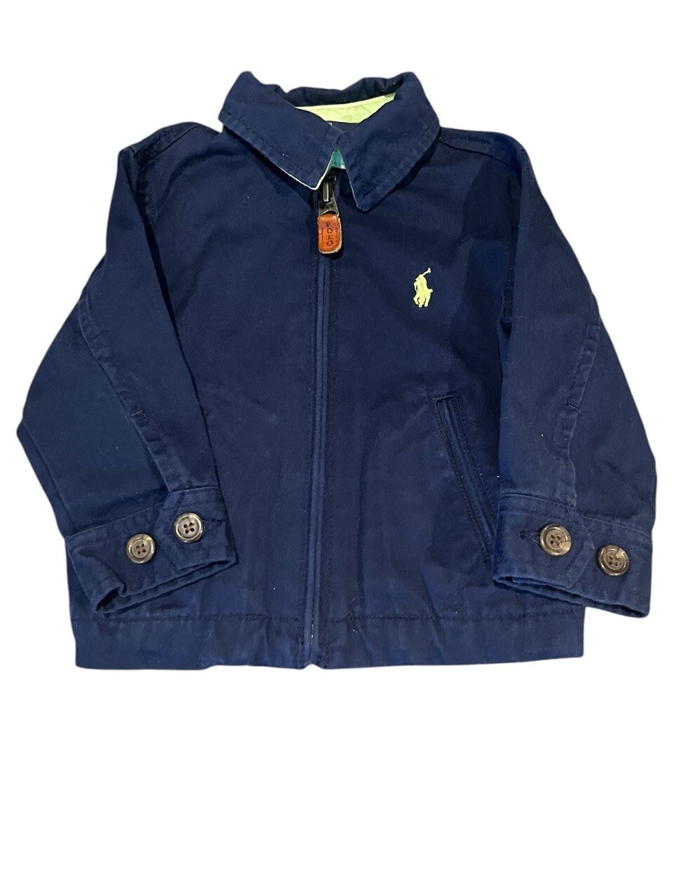 Polo Ralph Lauren verde fluo pony unisex bambino giacca zip intera tasche 12M