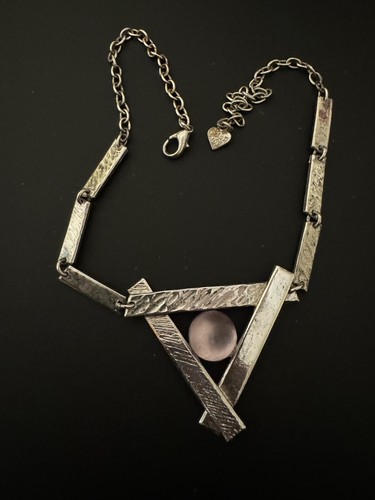 Vintage Dolce Vita Silver Tone Pink Stone Necklace Abstract Statement 16”