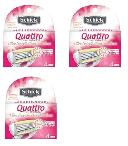 Lames de rasoir Schick Quattro pour femmes, ultra lisses, 12 ct + tondeuse à sourcils - Photo 1 sur 2