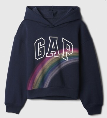 NWT Gap Girls Navy Rainbow Logo Hoodie Oversized Sweatshirt XL 12 Year 