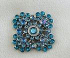In Rhinestone Brooch Pin Turquoise Blue Diamond Shaped 2.25