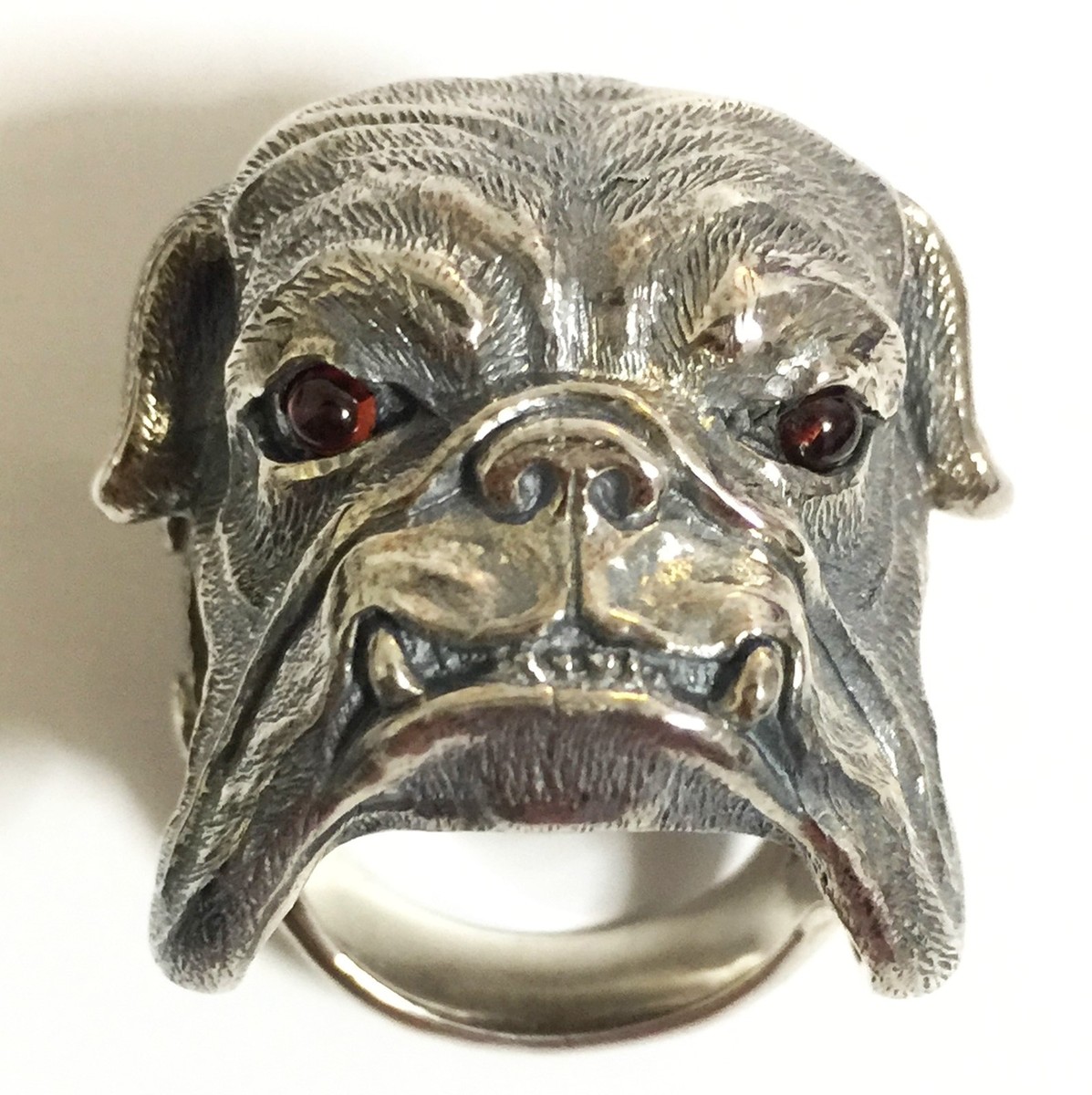 Scott Kay sz 7 SIlver 40g Garnet Eyes Bulldog Ring Men