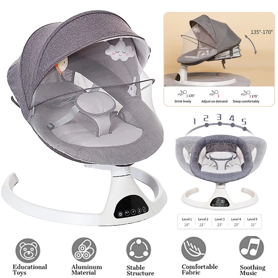 Bluetooth Electric Baby Swing Cradle Bouncer Rocker Chair Music with LED Display