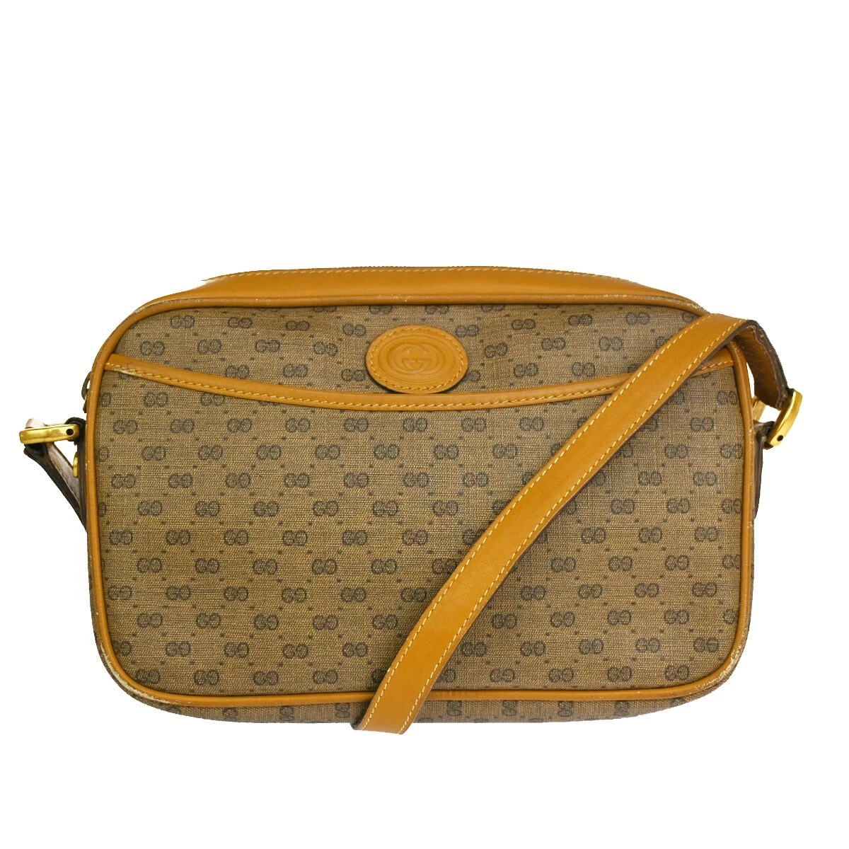 GUCCI Micro GG Logo Shoulder Bag PVC Leather Brown Yellow Italy 61JH761