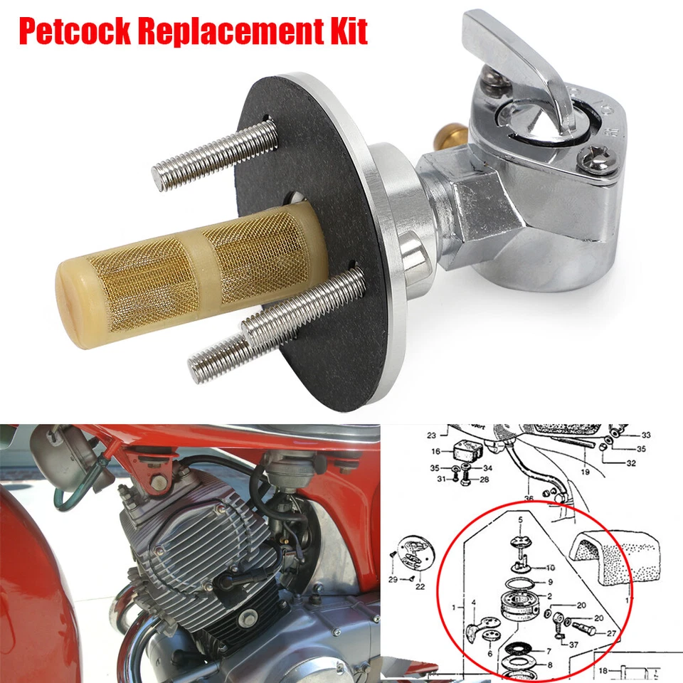 Fuel Gas Tank Petcock Kit For Honda CA95 CA100 CA160 CA150 Benly Touring Dream - Image 2 of 4