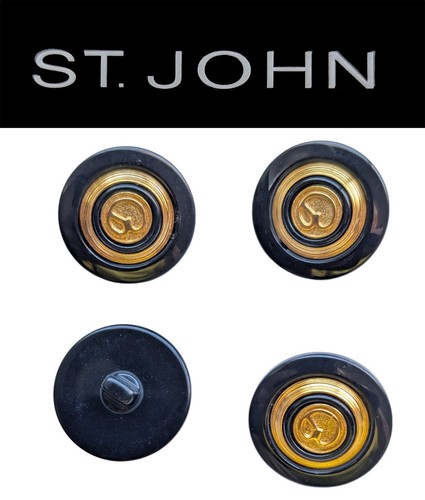 St John Knits (0.8 Inch) Acrylic Black & Gold Logo Replacement Buttons ...