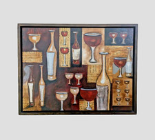 AMERICAN ARTIST ERIK ANDREW COLLAGE PAINTING ON WOOD BAR PLAYROOM DECOR FRAMED