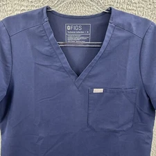 Figs Scrub Top Womens Medium Navy Blue Catarina One Pocket V Neck Short Sleeve