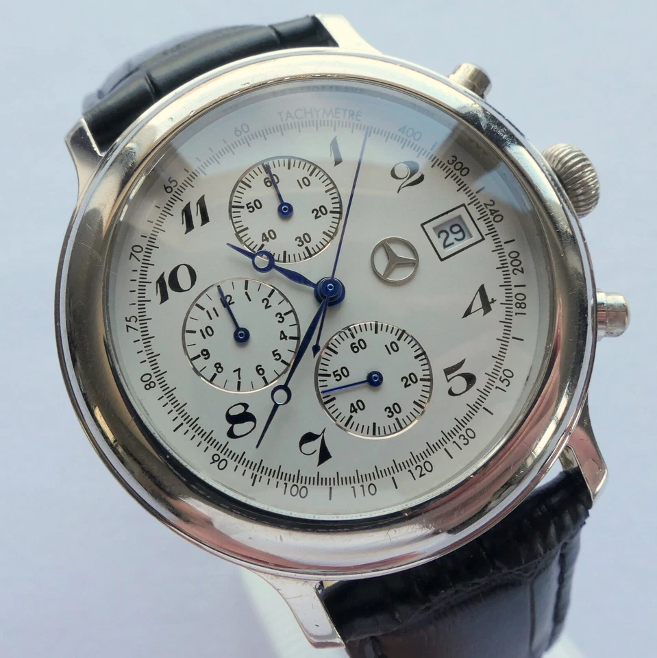Reloj cronógrafo de lujo accesorio coche plata esterlina 925 clásico Mercedes Benz Foto 4 de 4