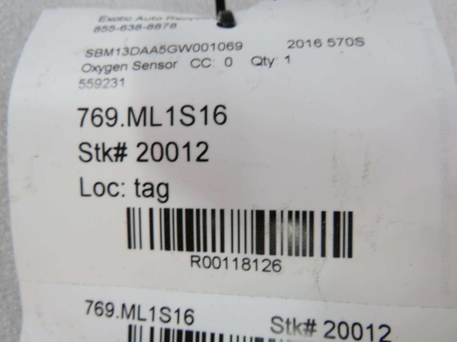 McLaren 570S, Oxygen Sensor, Used, P/N 559231