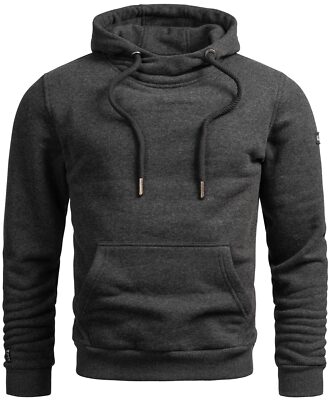 A. Salvarini Herren Pullover Langarm Sweatshirt Kapuzen Hoodie O295 Dunkelgrau