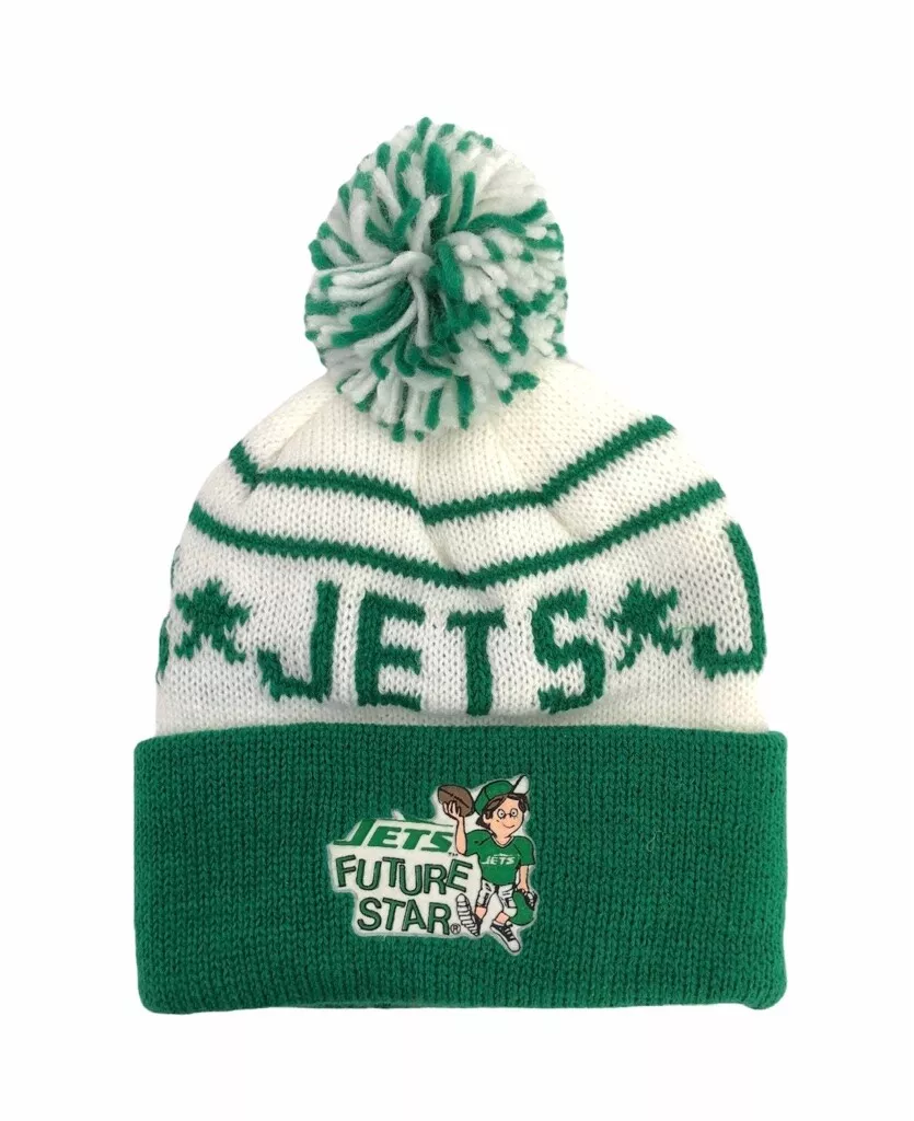 vintage new york jets kids youth OSFA pom beanie winter hat skully