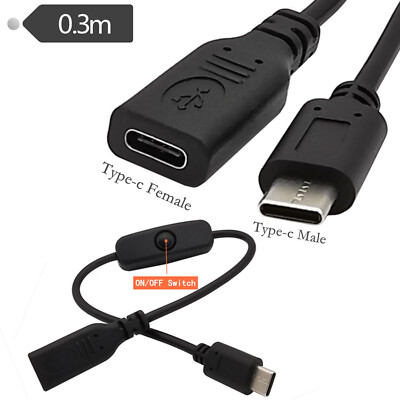USB Type C Male to Female Extension Cable Switch for Raspberry Pi 4 Android 24B