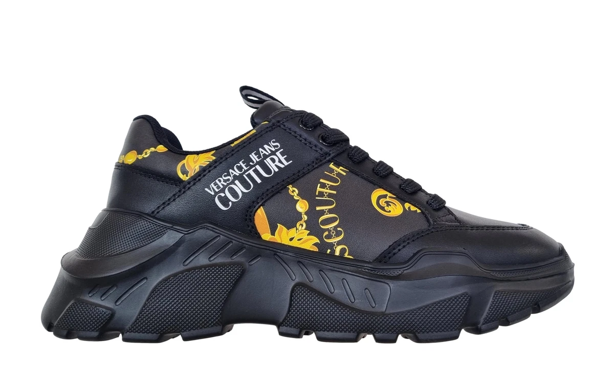 Versace men s leather sneakers shoes 75YA3SC2 black gold