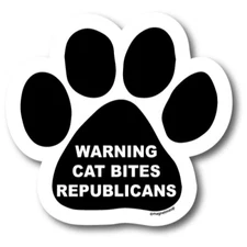 Warning Cat Bites Republicans Pawprint Car Magnet - 5" Paw Print Auto Truck