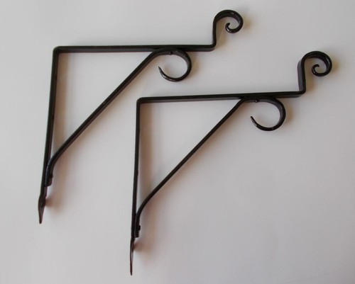 2 Vintage Metal Shelf Brackets 9 3/4"x 8 1/2" Tall Hand Hammered Design 8" Shelf - Picture 2 of 8
