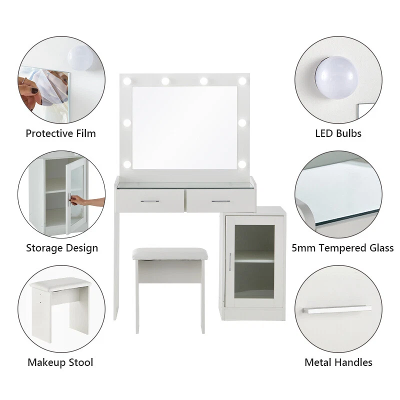 Dressing Table With Drawers Mirror Stool Set Makeup Desk Vanity Table Bedroom - Image 4 of 4