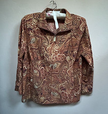 Zenergy by Chico's Women's Paisley Print Zip Front Jacket Size 1 Brown Stretch
