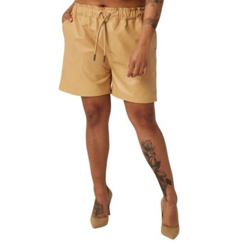 Lita by Ciara NWT Wide Leg Drawstring Lamb Leather Shorts in Iced Coffee Medium