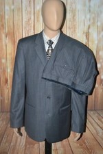 Turnbury Men Gray Wool Striped 3 Front Button Suit Sz 40L Wst 34x30