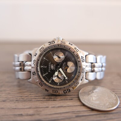 Fossil Quartz Watch BQ-9023 Women Silver Moon Phase Day Date !!!!