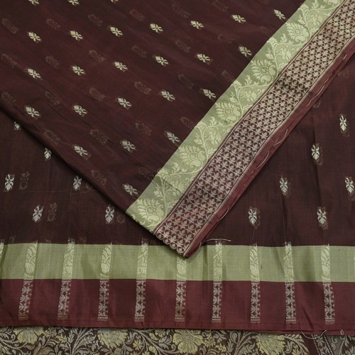 Vintage Sari braun reine Seide handgewebt Sari Handarbeit Stoff 5 Yard Ethno Nähen - Bild 14 von 24