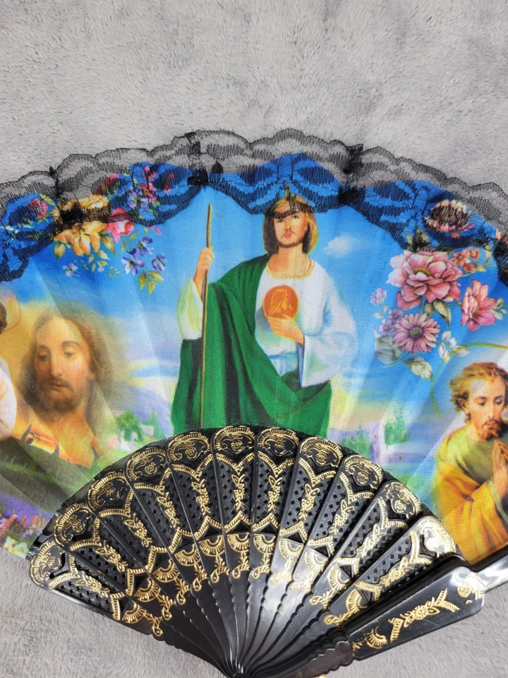 Abanico de mano St. Jude Thaddeus Jude Apostle religioso multicolor de plástico 15" Foto 3 de 4