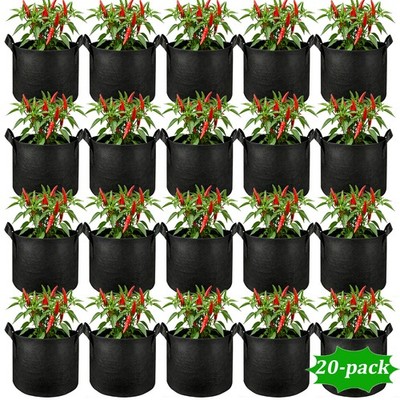 5 Gal Plant Grow Bags Fabric Pot Nursery Soil Bag w/ Handles Thickened Nonwoven