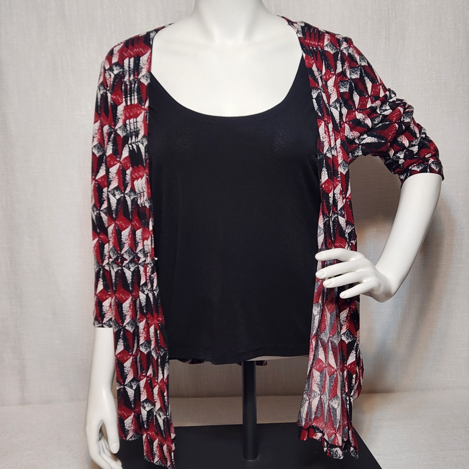 Grace Elements Blouse V Neck Overlay Geometric Bu… - image 4