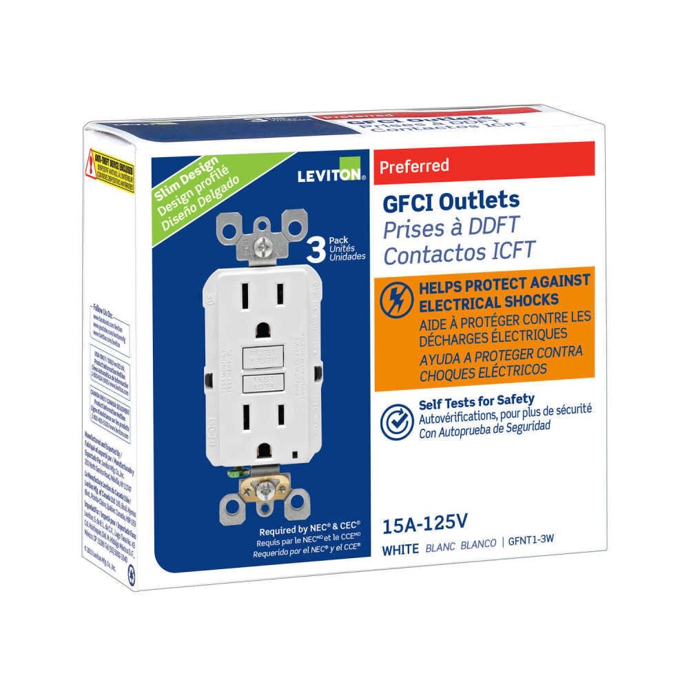 Розетка Leviton Smartlockpro Gfci 15A 125V Двухшпиндельная белая Nema 5-15R 3Pk 11990₽
