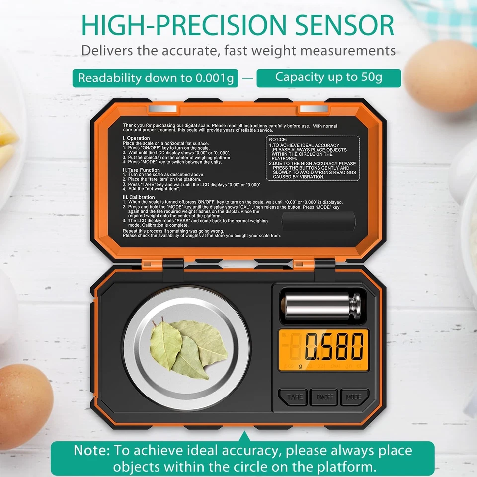 Báscula de bolsillo digital ORIA, escala digital de miligramos, joyero de bolsillo de 50 g/0,001 g... Foto 2 de 4