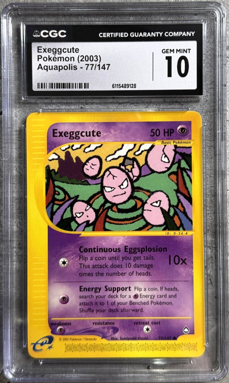 Pokemon Card Exeggcute CGC 10 Gem Mint, e-Reader Aquapolis 77/147, WOTC 2003