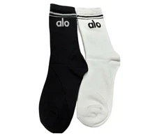 ALO Yoga Unisex Mid-Crew Throwback Socks – White/Black – Athletic Casual Sport