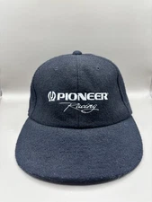 Vintage Pioneer Racing Hat Cap Leather Strap back Black Yupoong Wool 