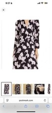 Rebecca Taylor 6 Black Silk Belted Dress Floral V-Neck Knee Length