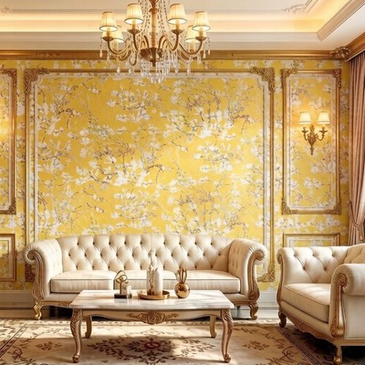 10M Almond Blossom Oil Painting Waterproof Embossed Textured PVC Wallpaper Roll