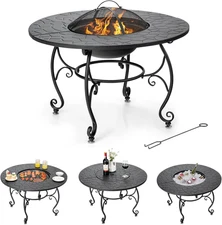 Outdoor Fire Pit Table, 4 in 1 36 Inch round BBQ Garden Fire Bowl with Lid, Bonf