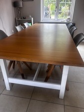 Ikea Large Rectangular Wood Dining Table Brown White Legs 240x100cm Seats 8-10