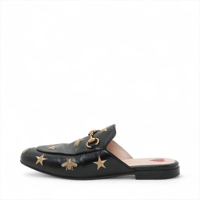 Gucci Princetown Leather Mule 35 Ladies' Black×Gold 505268 Bee Star embroidery