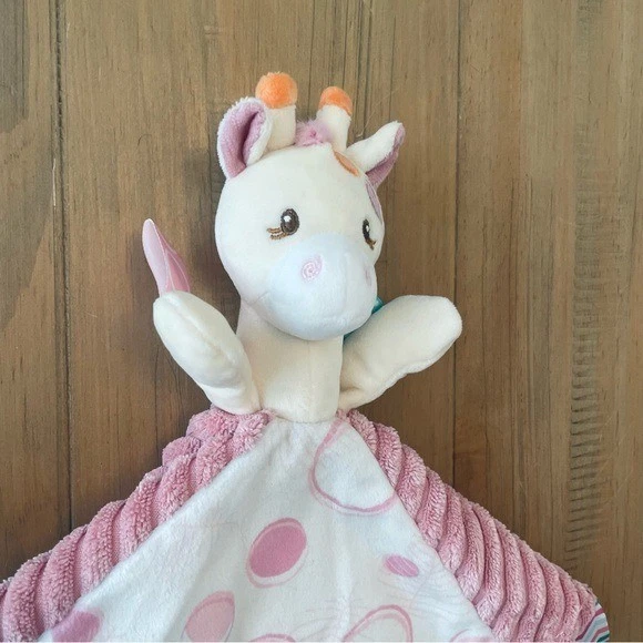 Taggies Mary Meyer Lovey Jirafa Rosa Blanco Etiquetas Sensorial Bebé Juguete Manta Foto 2 de 4