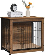 Dog Crate Furniture with Cushion, Wooden Kennel Table with Double Doors,27.2"L