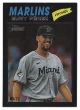 2026 Topps Heritage Eury Perez Black Border Chrome /77 #18 Marlins SP