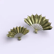 Vintage Deco Fans Wall Decor Gold Tone Tin Set Of Two Small Art