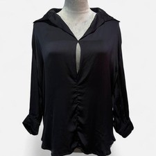 Stark X Womens XS Black Split V Neck Long Sleeve Blouse Made in USA