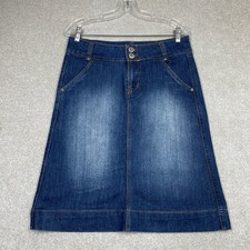 Weird Fish Blue Denim A-line Skirt Knee Length Stretchy Slash Pockets Women  s 12