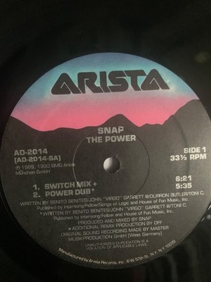Snap The Power Arista Records 12  Vinyl 80 s Dance 