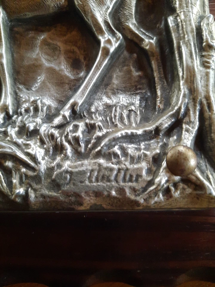 Jagdmotiv, Metall?,Relief, Künstlerhandwerk, Hirschrudel, Meisterhand Geschnitzt - Bild 4 von 4